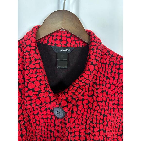 Ali Miles Red Black Textured Sleeveless‎ Button Longline Vest XL Lagenlook Artsy - Picture 2 of 12
